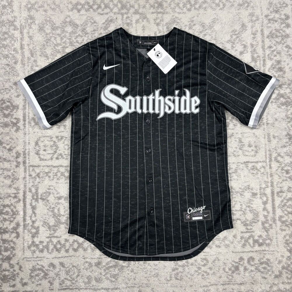 Nike Chicago White Sox Southside MLB Baseball Jersey Black Pinstripe Size Medium